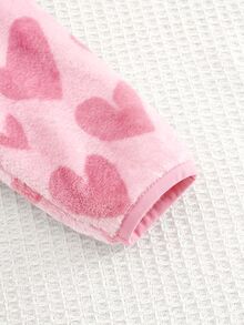 SHEIN Baby Girl Allover Heart Pattern Teddy Lined Zipper Up Fuzzy Winter Jacket Without Tee - Pink - View 6
