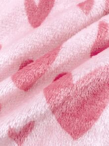 SHEIN Baby Girl Allover Heart Pattern Teddy Lined Zipper Up Fuzzy Winter Jacket Without Tee - Pink - View 8