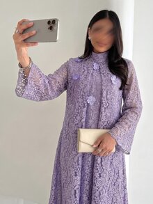 Yasveil Women's Purple Woven Lace Long Sleeve 3D Floral Mushroom Button ...