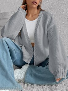 SHEIN Unity Women's Drop Shoulder Long Sleeve Fashion Loose Versatile Cardigan - Grey - View 4