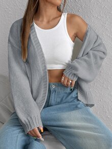 SHEIN Unity Women's Drop Shoulder Long Sleeve Fashion Loose Versatile Cardigan - Grey - View 8