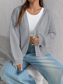 SHEIN Unity Women's Drop Shoulder Long Sleeve Fashion Loose Versatile Cardigan - Grey - View 3