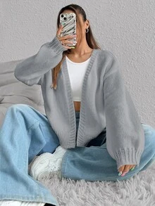 SHEIN Unity Women's Drop Shoulder Long Sleeve Fashion Loose Versatile Cardigan - Grey - View 5