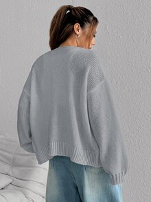 SHEIN Unity Women's Drop Shoulder Long Sleeve Fashion Loose Versatile Cardigan - Grey - View 2