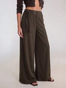 Avantive Women's Casual Commute Solid Color Low Waist Loose Fit Long Pants Office Work Dark Brown Fall - Rust Brown - View 5