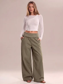 Avantive Women's Casual Commute Loose Fit Long Pants - Khaki - View 1