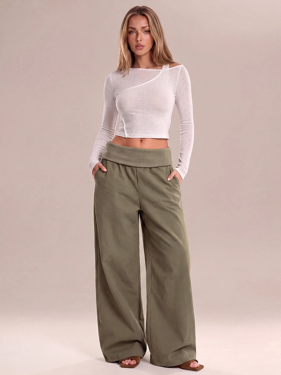 Avantive Women's Casual Commute Loose Fit Long Pants - Khaki - View 1