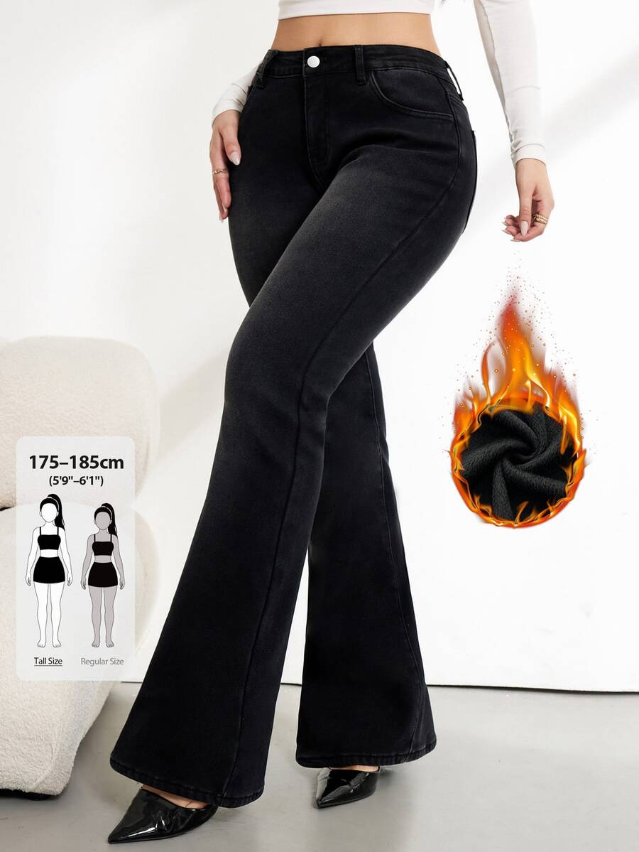SHEIN Tall Women's High Waist Pocket Casual Versatile Flare Jeans - Black - View 1