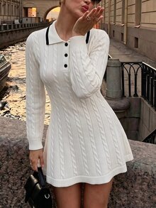 SHEIN PariChic Gaun Rajut Kasual Wanita Motif Blok Warna untuk Sehari-hari - Putih - View 5
