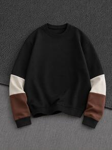 Mainfolk Men's Colorblock Long Sleeve Crew Neck Casual Pullover Sweatshirt,Streetwear,Fleece,Oversized Pullover Halloween Winter Party Autumn - Black - View 9