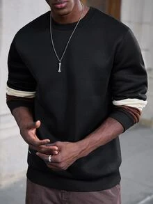 Mainfolk Men's Colorblock Long Sleeve Crew Neck Casual Pullover Sweatshirt,Streetwear,Fleece,Oversized Pullover Halloween Winter Party Autumn - Black - View 4