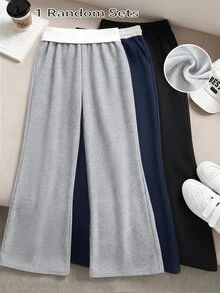 SHEIN Vacaura 少女緊身喇叭褲 時尚字母印花休閒運動長褲 日常穿著 - 灰色 - 查看 4