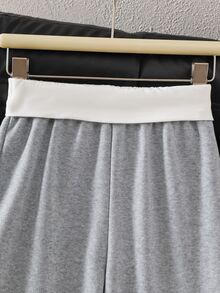 SHEIN Vacaura 少女緊身喇叭褲 時尚字母印花休閒運動長褲 日常穿著 - 灰色 - 查看 5