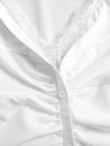Sweetra Kemeja Wanita Polos Gaya Prancis Chic dengan Pinggang Ramping, Lipit, dan Kancing Tunggal - Putih - View 5