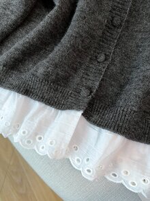 GlowEve CURVE Plus Size Women's Casual Traditional Lace Patchwork Ruffle Long Sleeve Button Round Neck Knit Cardigan Office Formal Grey Autumn Winter - Grey - View 8