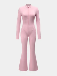 SHEIN Sovereign Charm Women's Solid Color Casual Daily Travel Sports Jumpsuit - Pink - View 6