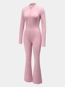 SHEIN Sovereign Charm Women's Solid Color Casual Daily Travel Sports Jumpsuit - Pink - View 7