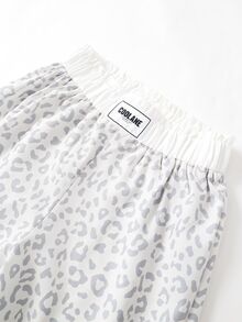 SHEIN 1件青少年女孩春秋新款休閒簡約梭織豹紋收腰寬腿長褲，適合日常穿著、外出與度假 - 灰色 - 查看 6