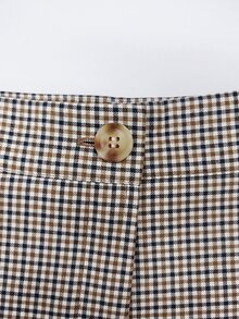 SHEIN Franclia 女款格紋休閒百搭日常裙褲，夏秋四季適用，棕色裙褲，修身短褲，褲裝下身，商務通勤開學秋季款 - 卡其色 - 查看 4