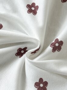 SHEIN 2件組女嬰長袖上衣褲套裝，可愛甜美棕色白色花卉荷葉邊波浪飾邊，圓領休閒秋季假期針織套裝 - 彩色 - 查看 8