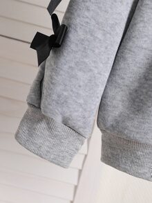 SHEIN Genkimix Kids 女童白色圓領衛衣 3D蝴蝶結，秋冬公主仙女套頭衫，7歲生日、職業日、返校新娘 - 灰色 - 查看 5