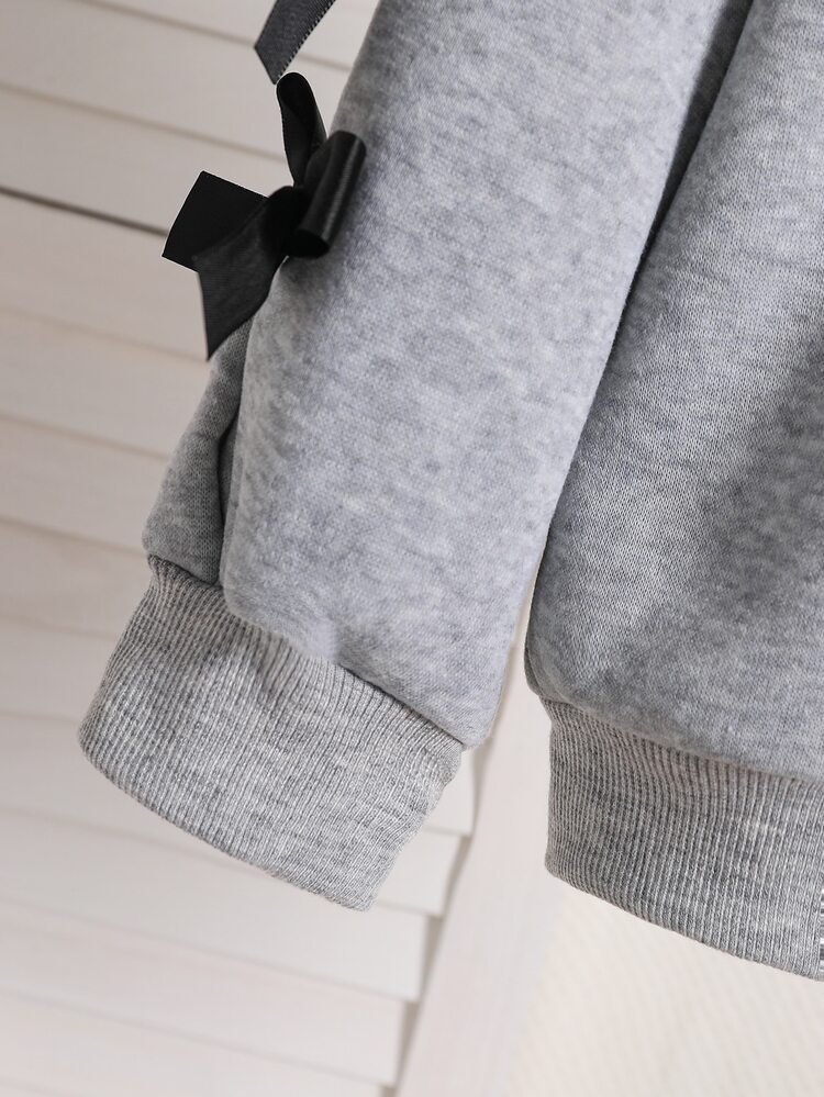 SHEIN Genkimix Kids 女童白色圓領衛衣 3D蝴蝶結，秋冬公主仙女套頭衫，7歲生日、職業日、返校新娘 - 灰色 - 查看 5