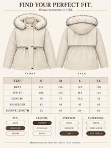 Pariaura Women's Beige Winter Parka With Faux Fur Trim Hood And Drawstring Waist And Functional Pockets - Beige - View 10