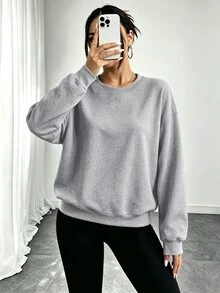 Elenzga 3pcs Plus Size Minimalist Casual Crew Neck Long Sleeve Sweatshirts - Multicolor - View 9