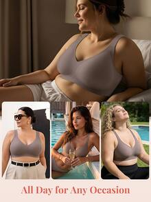 SHEIN Women's Solid Color Seamless Wireless Bra With Jelly Strips Support, Soft Comfortable Everyday Lingerie Vacation Essential. - Dusty Purple - View 8