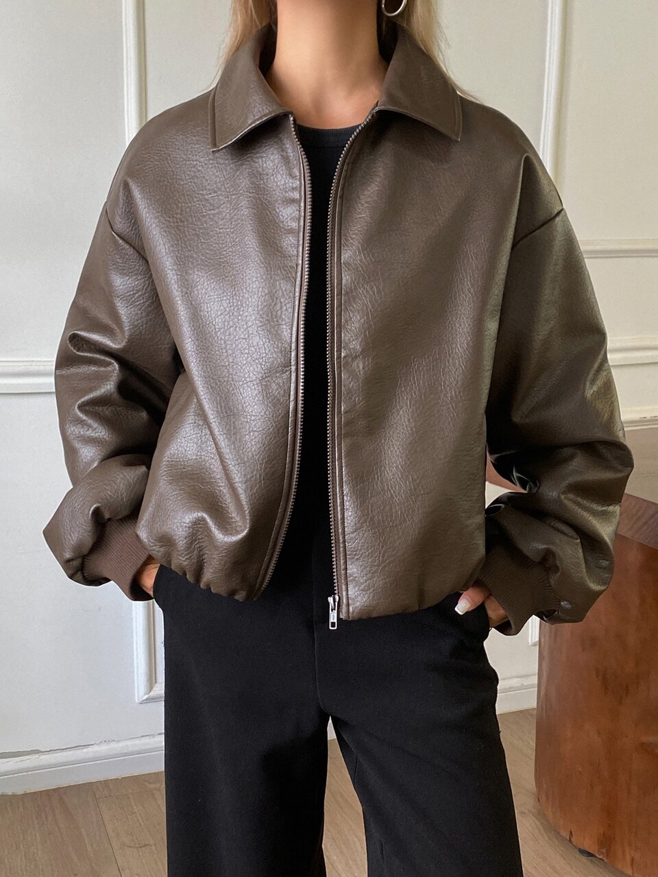 Solid Color Loose PU Jacket Casual Streetwear Autumn/Winter Women's Padded Coat