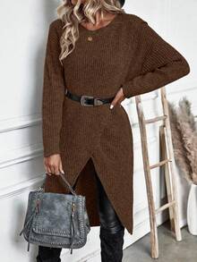 EMERY ROSE Women's Casual Solid Color Wrap Sweater, Autumn/Winter Knit Pullover Fall - Brown - View 7