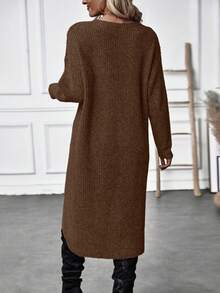 EMERY ROSE Women's Casual Solid Color Wrap Sweater, Autumn/Winter Knit Pullover Fall - Brown - View 2