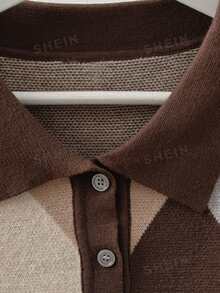 GlowEve CURVE Plus Size Women's Diamond Pattern Polo Collar Long Sleeve Casual Pullover Sweater Winter - Coffee Brown - View 7
