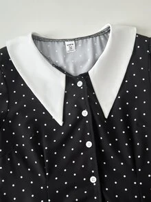 SHEIN Teen Girls Black Polka Dot White Collar Multi-Layer Ruffle Dress, Dark Vintage Sweet Cool Style. Suitable For Comfortable Dance, Birthday, Formal Occasions, School And Autumn Outfits, Halloween, Christmas, New Year's Eve Personalized Long Dress. - Black - View 7