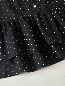 SHEIN Teen Girls Black Polka Dot White Collar Multi-Layer Ruffle Dress, Dark Vintage Sweet Cool Style. Suitable For Comfortable Dance, Birthday, Formal Occasions, School And Autumn Outfits, Halloween, Christmas, New Year's Eve Personalized Long Dress. - Black - View 6
