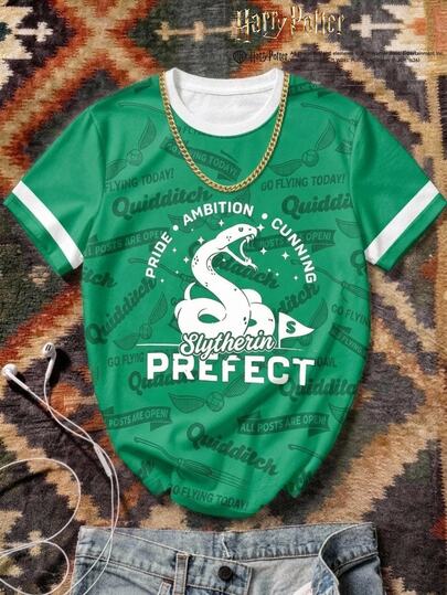 HARRY POTTER X SHEIN Aesthetic Post Men's Letter Print Crew Neck Short Sleeve Casual T-Shirt