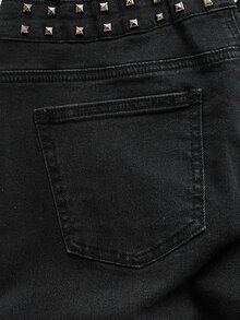 ROMWE MEN Street Life Washed Denim Vintage Stamp Fashion Versatile Casual Comfortable Boy's Jeans - Black - View 5