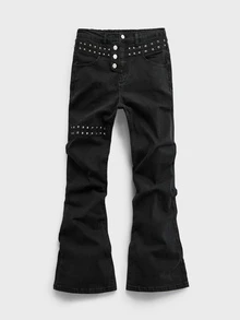 ROMWE MEN Street Life Washed Denim Vintage Stamp Fashion Versatile Casual Comfortable Boy's Jeans - Black - View 6