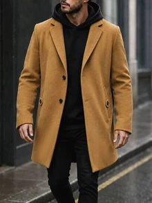 Manfinity Homme 男士純色棕色休閒長袖大衣，口袋設計，適合日常通勤穿著，也是送給男朋友和丈夫的理想禮物 - 棕色 - 查看 3