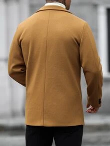 Manfinity Homme 男士純色棕色休閒長袖大衣，口袋設計，適合日常通勤穿著，也是送給男朋友和丈夫的理想禮物 - 棕色 - 查看 2
