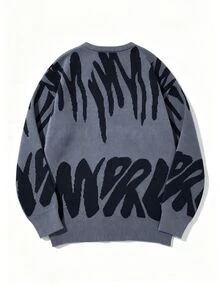 NEOSTRIT Men's Letter Pattern Casual Daily Wear Long Sleeve Sweater - Dark Grey - View 3