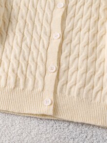 2pcs Set Knit Collar Twisted Rope Long Sleeve Cardigan & Plaid Woven Skirt - Yellow - View 6