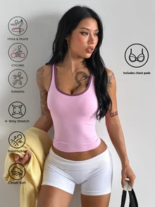 Coolane Women's Colorblock U-Neck Fashion Sports Tank Top - Pink - View 3