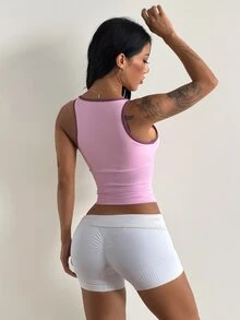 Coolane Women's Colorblock U-Neck Fashion Sports Tank Top - Pink - View 2