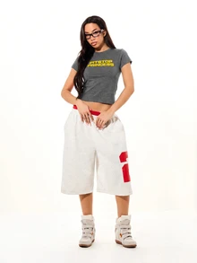 SUMWON WOMEN Pitstop Princess Graphic Crop Slim Fit Tee Short Sleeve Crew Neck Fitted Cropped T-Shirt Formula Racing Fan Top - Dark Grey - View 3