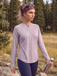 In My Nature Women's Zipper Long Sleeve Crew Neck Outdoor T-Shirt - Dusty Purple - View 6