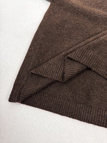 Ceyna Sweater Pullover Lengan Panjang Bahu Asimetris dengan Gesper Logam untuk Wanita Ukuran Besar, Musim Gugur/Dingin - Coklat - View 7