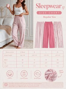 SHEIN Cottnline Women3 Pcs Cotton Bow Ribbon Print, Stripe, Floral & Solid Long Pajama Pants Set - Pink - View 3