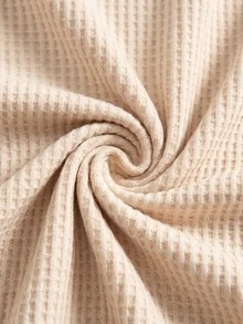 TaskEZ Apricot Long Sleeve Round Neck Elastic Waffle Knit Textured Inner Layer Top With Pockets, Comfortable Convenient Practical Minimalist Scrub Top - Apricot - View 8