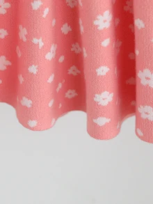 女童粉色與白色碎花長袖可愛針織洋裝 秋冬款 - 粉色 - 查看 6